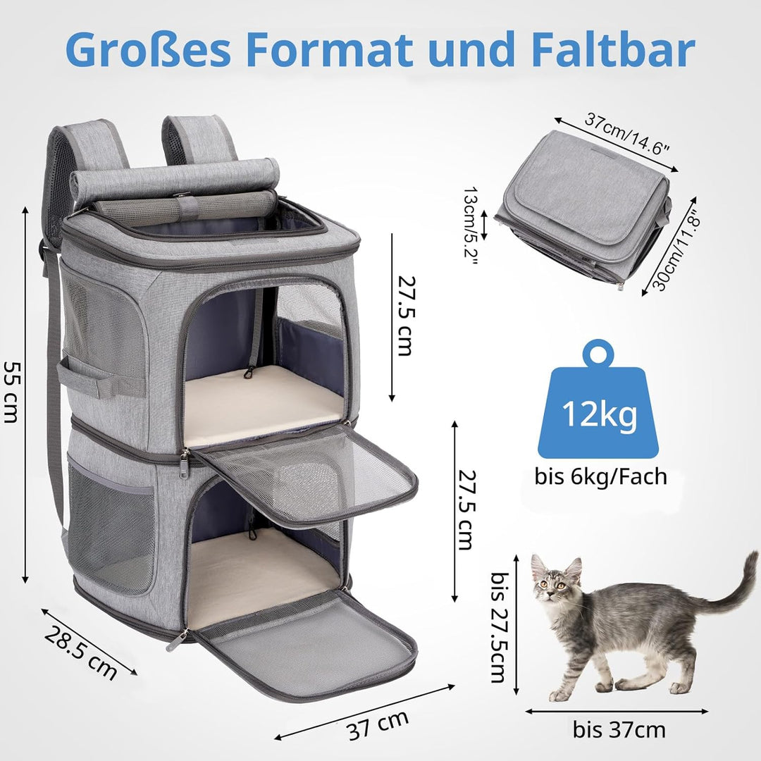 FASRIOU Katzenrucksack für 2 Katzen,Katzentransportbox für 2 Katzen,Haustier Rucksack für 2 Katzen/k