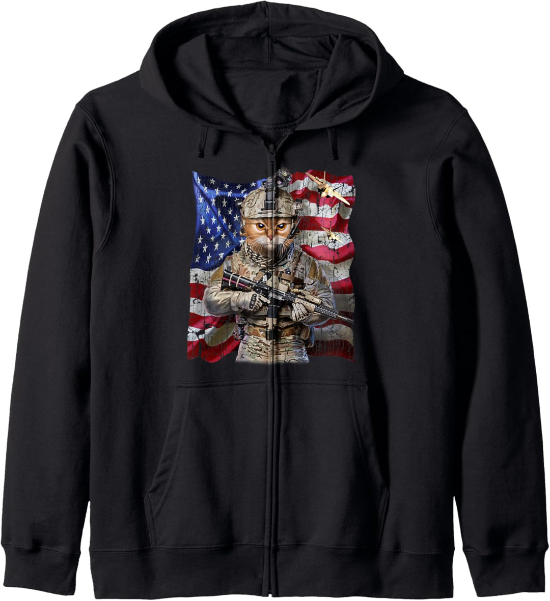 Orange Katze als Infanterist mit Flagge der USA Kapuzenjacke