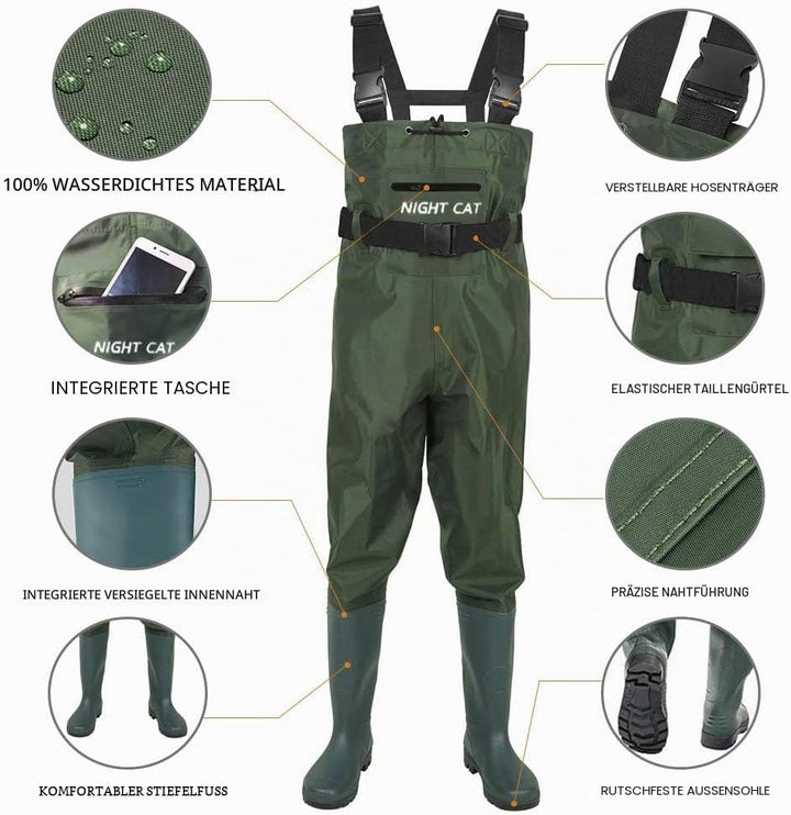 Night Cat Wathose Herren Damen Frauen Wathose mit Stiefeln wasserdichte Atmungsaktive Crosswater Wad