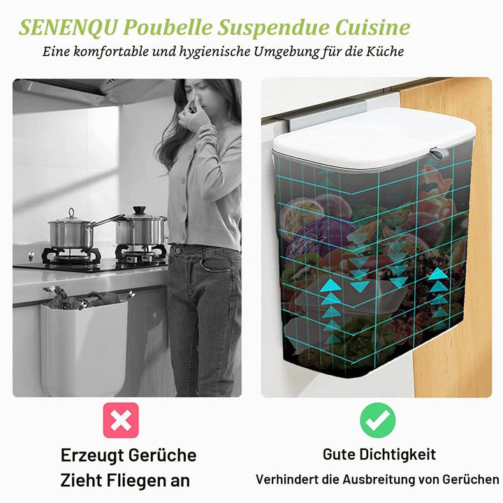 SENENQU Mülleimer Hängend Mit Deckel 9L, Klein Abfalleimer Hängender Mülleimer Küche, Mülleimer Wohn