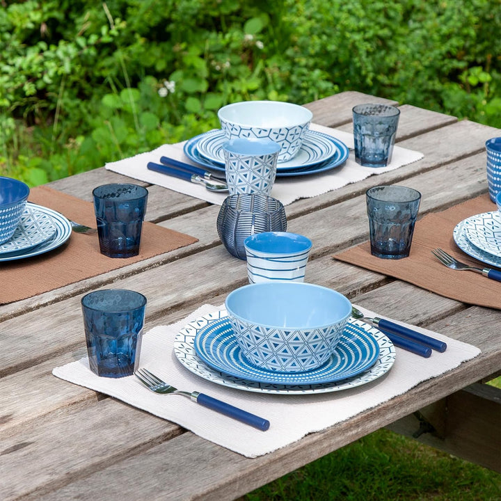 Bo-Camp Melamin Campinggeschirr Set Mix&Match Essgeschirr Teller Becher 16tlg Blau, Blau