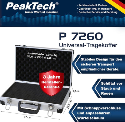 PeakTech 7260 – Universal Koffer für Messgeräte, Robuster Alu Tragekoffer, Werkzeug Aufbewahrung, Wü