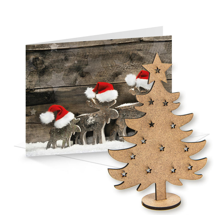 Logbuch-Verlag 10 Weihnachtskarten DIN A6 inkl. Kuverts + Weihnachtsbaum Miniatur aus Holz - Geschen