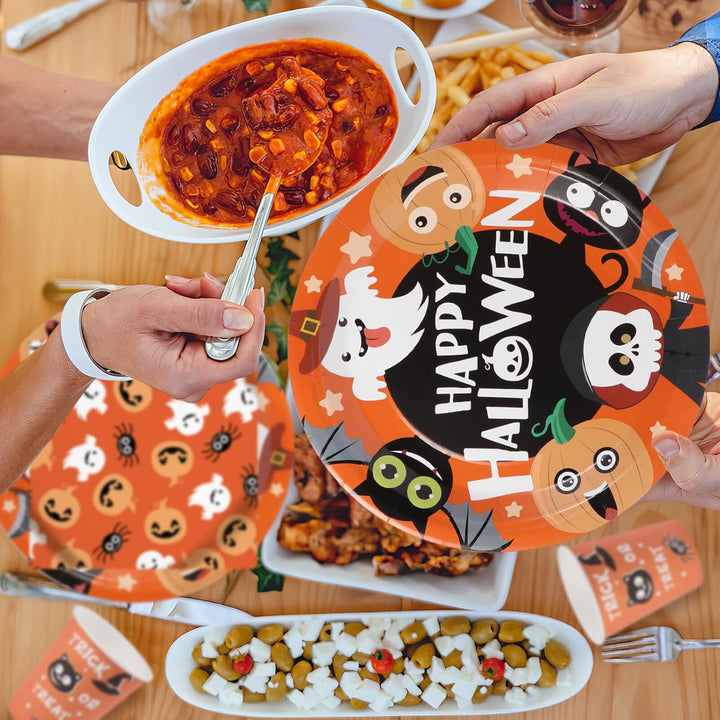 HEMOTON Set mit 24 Tellern, 24 Bechern und 48 Servietten für Halloween-Partys