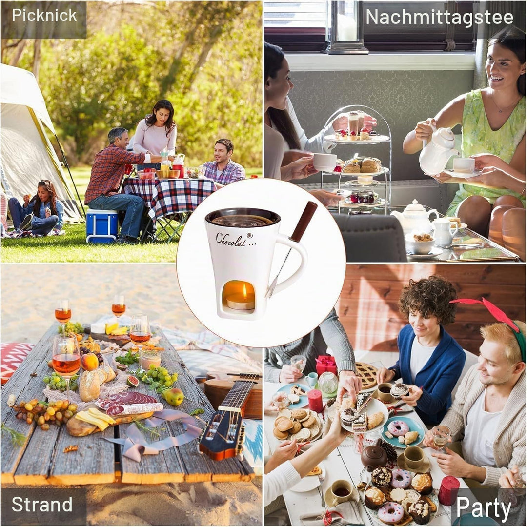 magimagi Schokoladen Fondue Tasse, Schokoladen Hot Pot Schmelzbecher mit Gabel,Keramik Schokoladen B