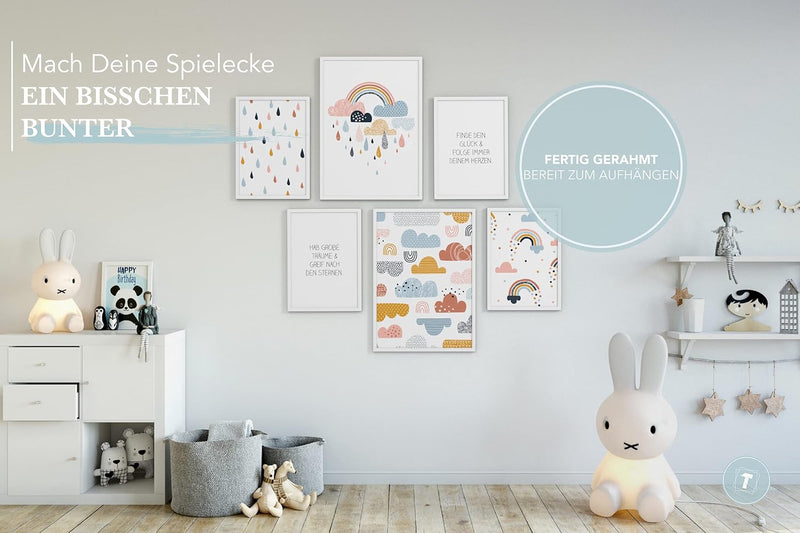 Papierschmiede® Bilder Kinderzimmer Kids Mood Poster Set Wolkentraum, Gerahmte Bilder fürs Kinderzim