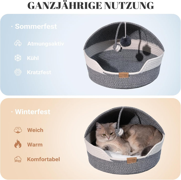 CheerPals Katzenbett Geflochten & Katzenhöhle mit Deckel – Formstabiler Katzenkorb aus Kratzfestem G