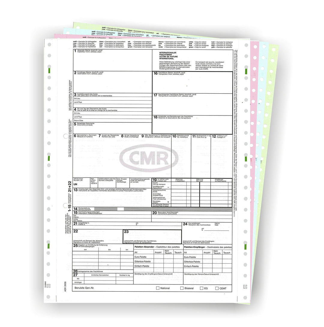 CMR Frachtbrief für internationalen Güterverkehr, 500 Endlossätze, endlos, selbstdurchschreibend