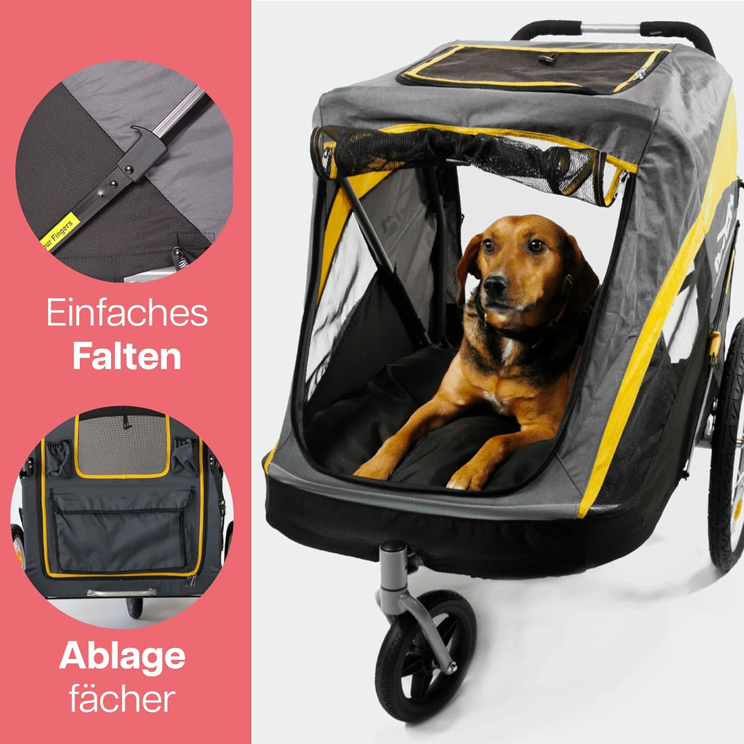 Innopet grosser Hundebuggy und Fahrradanhänger Trailer Hercules Gelb/Grau - 2in1 mit Umbauset und Re
