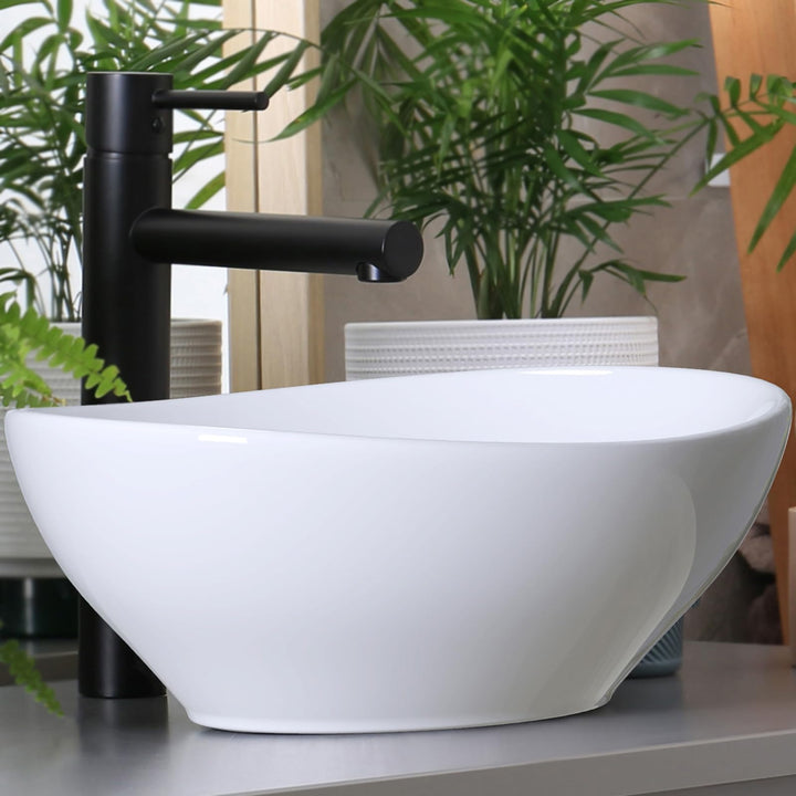 Waschbecken24 | Aufsatzwaschbecken | Ovales Waschbecken ohne Hahnloch | Premium-Qualität | Einfache