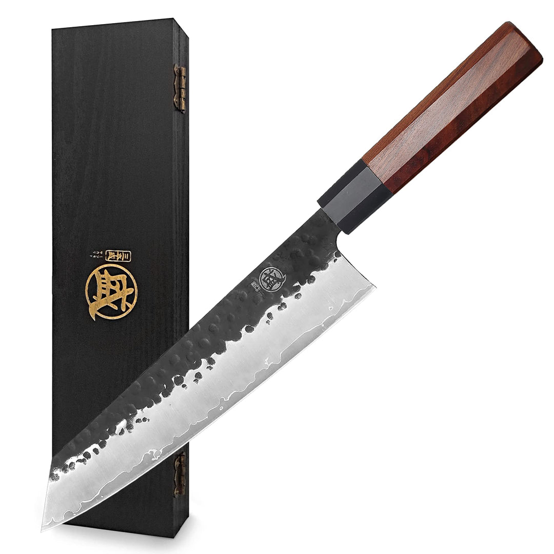 MITSUMOTO SAKARI 23 cm Japanisches Kochmesser, Kiritsuke Küchenmesser Profi Stahl mit Hohem Kohlenst