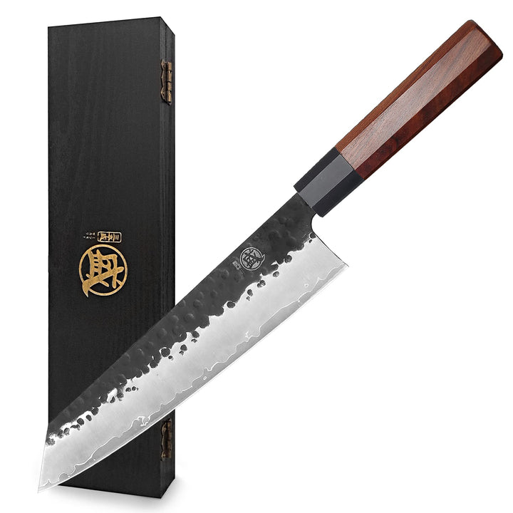 MITSUMOTO SAKARI 23 cm Japanisches Kochmesser, Kiritsuke Küchenmesser Profi Stahl mit Hohem Kohlenst
