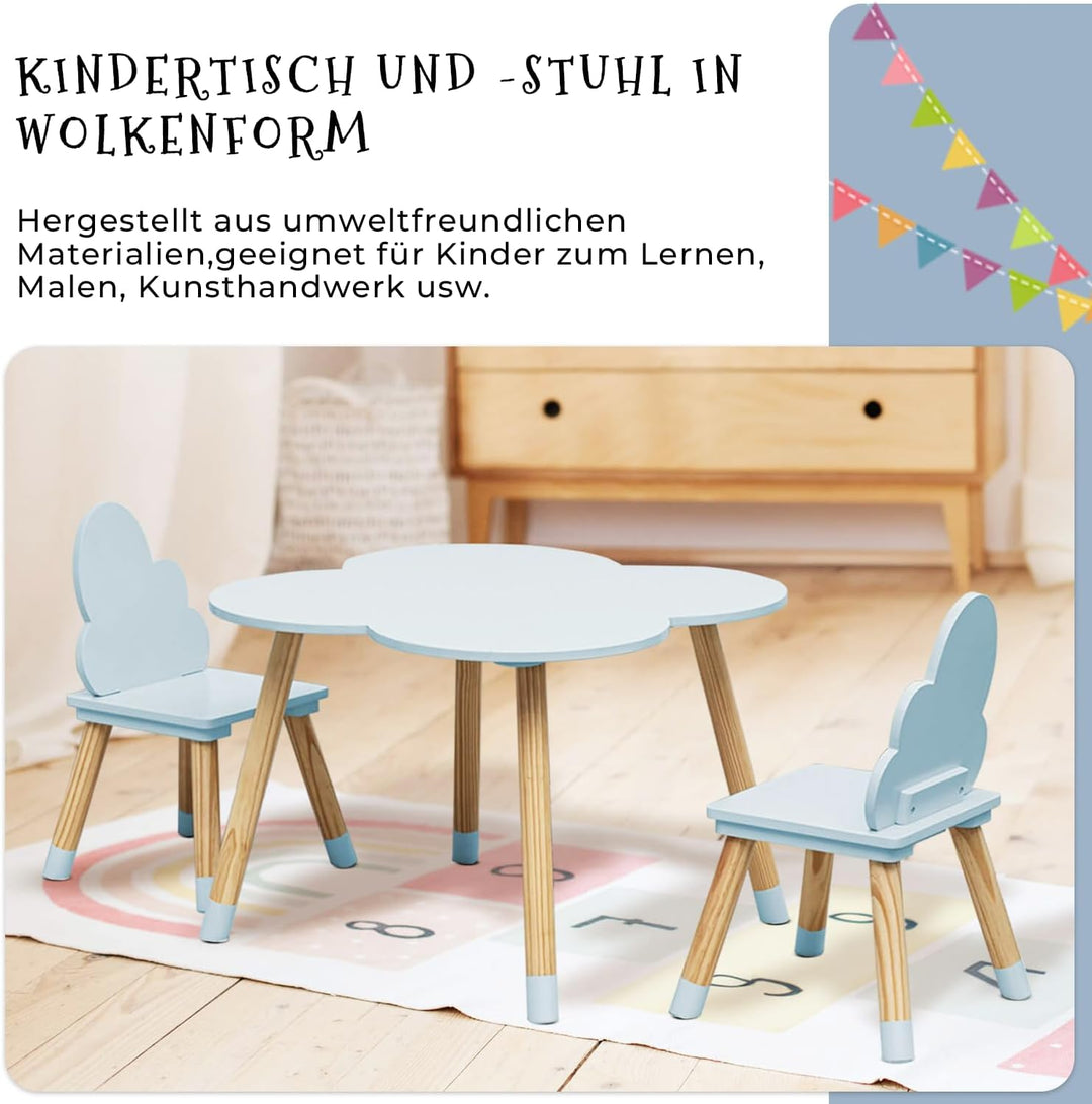 Rebecca Mobili RE7141 Kindertisch- und Stuhlset, Hellblau Braun, MDF-Kiefer, für Spielzimmer, Kinder