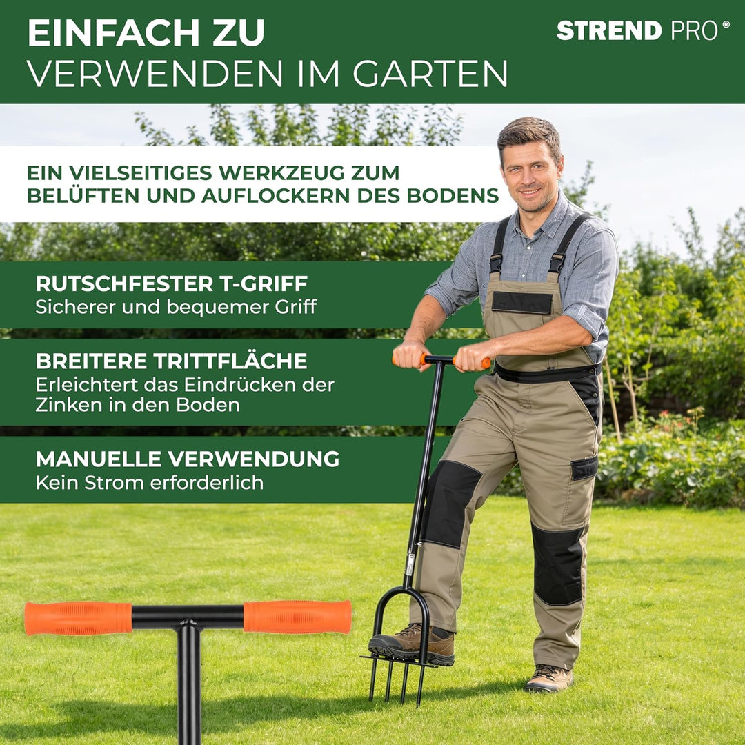 STREND PRO Rasenbelüfter Rohr 4 Vollzinken 25 cm | Aerifizierer für Rasen mit T-Griff manuell | Rase