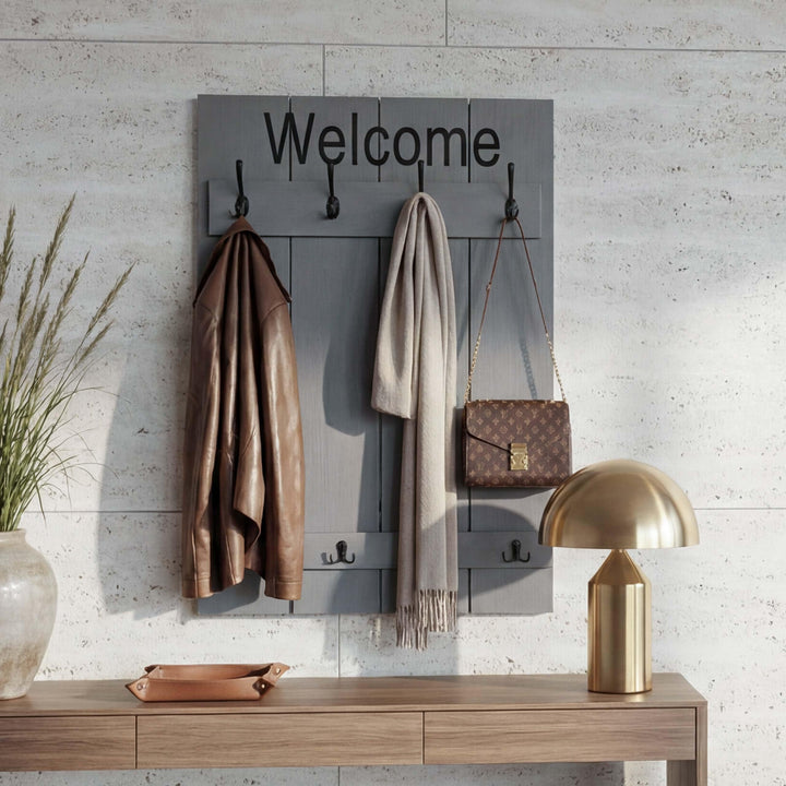 Mendler Wandgarderobe HWC-C89AM Welcome, Garderobe Garderobenpaneel, Shabby-Look Vintage, 91x60cm -