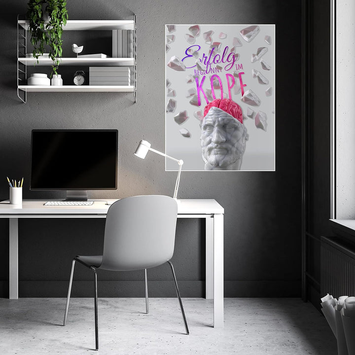 wandmotiv24 Poster als Wanddeko, Grösse 80x60cm, Erfolg beginnt im Kopf, Büste, Moderne Wanddeko, Wa