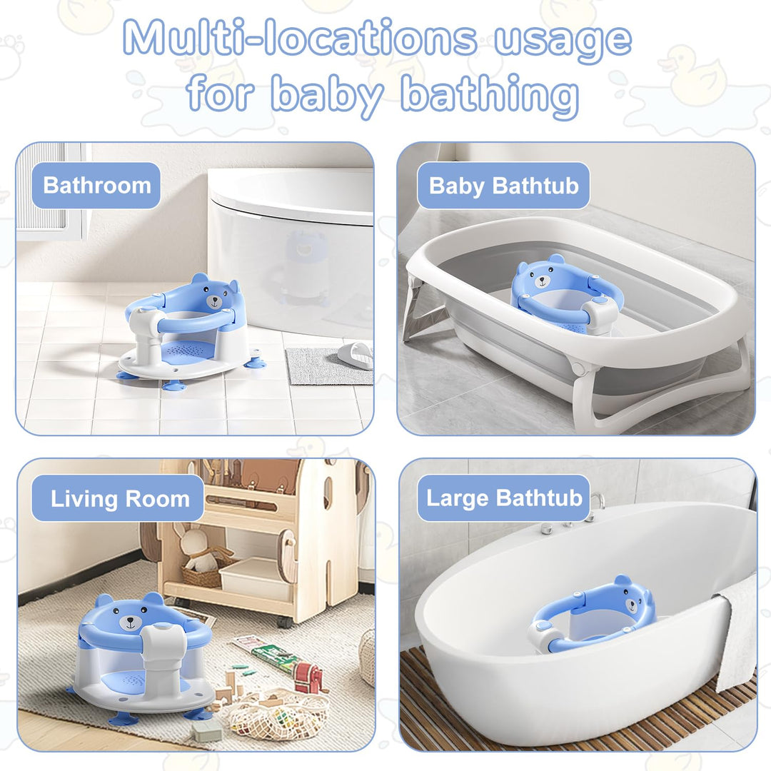 Badewannensitz Baby ab 6 Monate, Bär Rutschfester Badesitz Baby mit 4 Saugnäpfen und Kissen für Klei