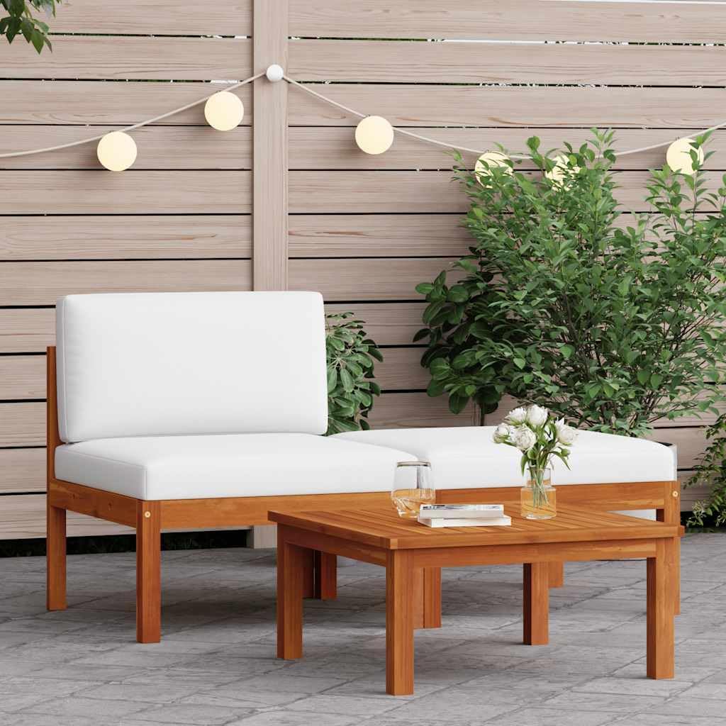 vidaXL Akazienholz Massiv Gartenmöbel 3-TLG. mit Auflagen Sofa Lounge Sitzgruppe Tisch Gartensofa Mi