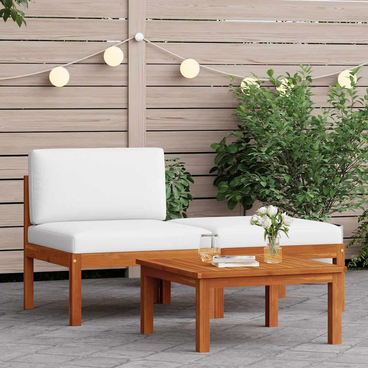 vidaXL Akazienholz Massiv Gartenmöbel 3-TLG. mit Auflagen Sofa Lounge Sitzgruppe Tisch Gartensofa Mi