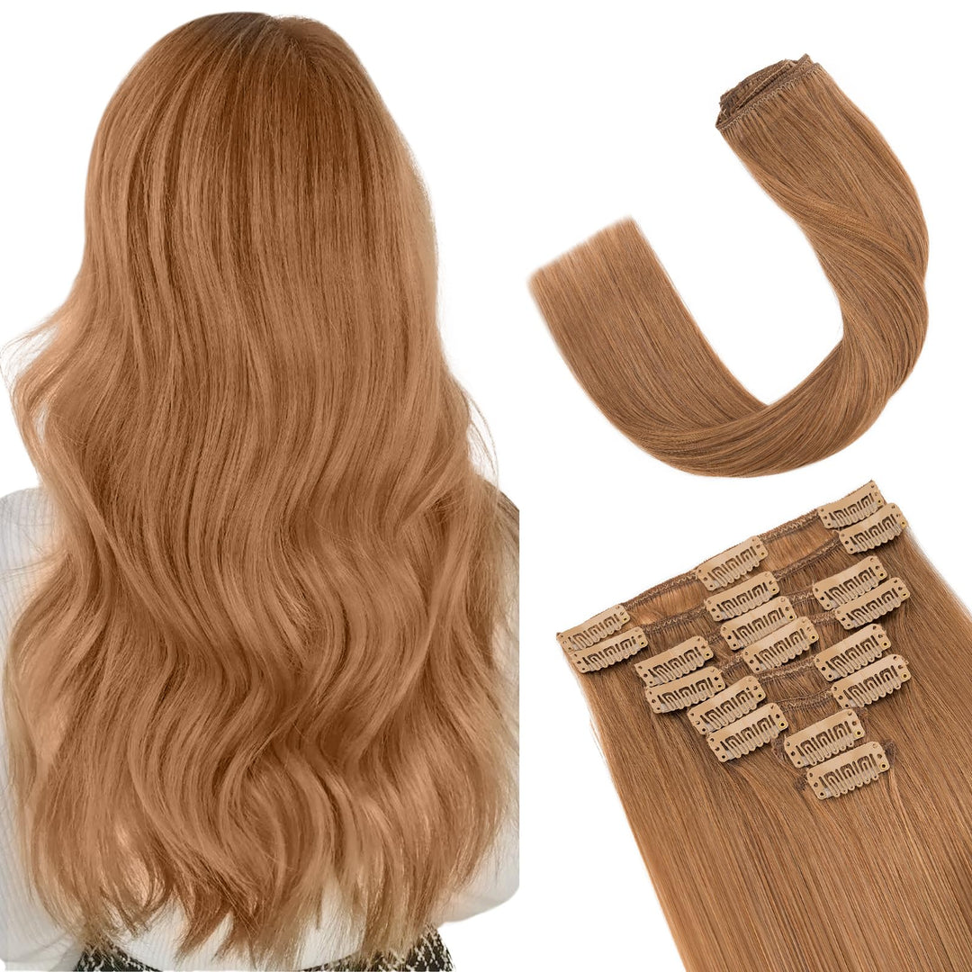 TESS Clip in Extensions Echthaar, 8pcs Clip in Haarverlängerung Remy Echt Haare Natürliche 18 Clips