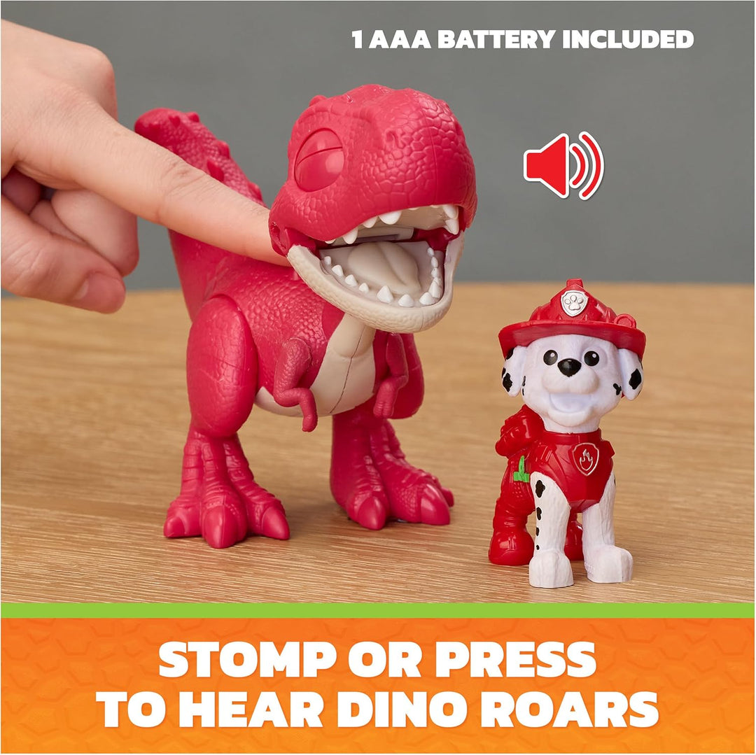 PAW PATROL: Der Dino Film, Roaring Pups, Marshall & Rhabarber Dino-Figur, der durch Bewegung mit rea
