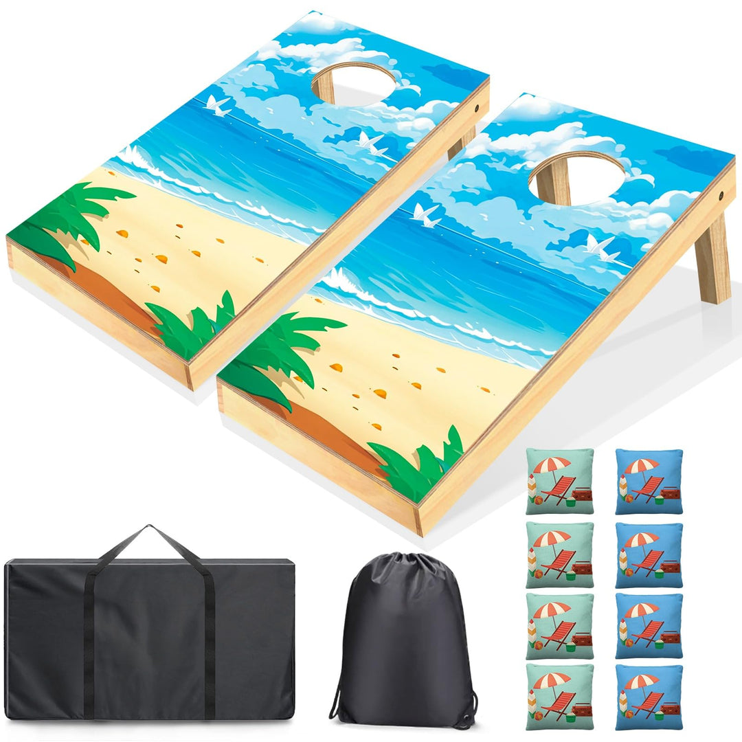 Cornhole Verordnung Grösse 60x30cm Massivholz Sackloch Spiel Set mit 2 Corn Hole Boards, 8 Sitzsack