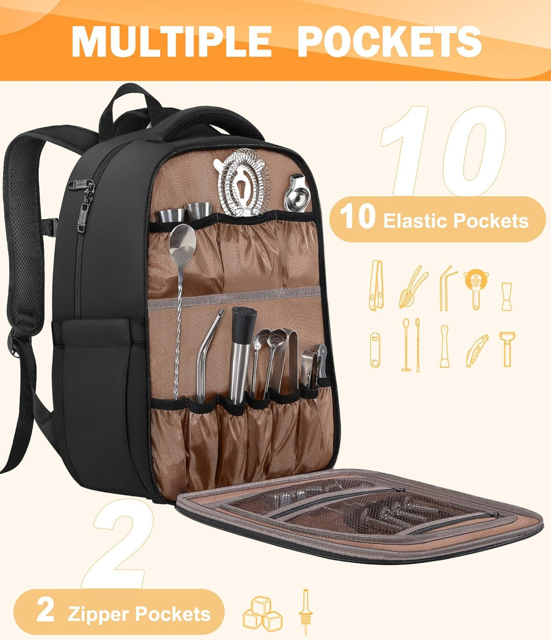 Barkeeper-Tasche, Reise-Barkeeper-Rucksack für Bar-Kit, tragbare Bar-Tasche für Werkzeuge, Aufbewahr
