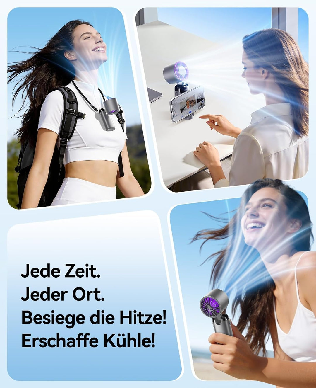 KIMMOO Handventilator mit Eiskühlung, 21000 U/min, 199 Stufen, bis zu 14h Akku, Wiederaufladbar, 3-i