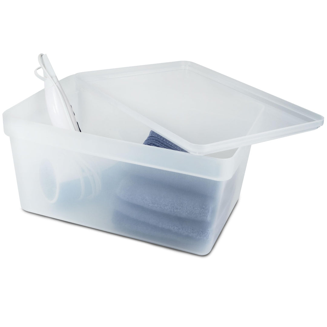 9x Ordnungsbox mit Deckel - stapelbar - milchig-transparent - DINA4-Format 36,5x26x18 cm - 15 Liter