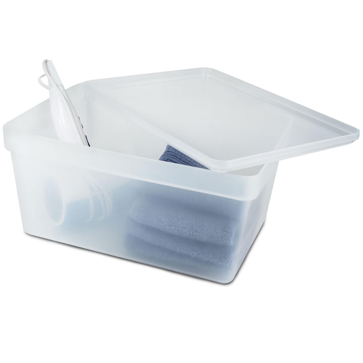 9x Ordnungsbox mit Deckel - stapelbar - milchig-transparent - DINA4-Format 36,5x26x18 cm - 15 Liter