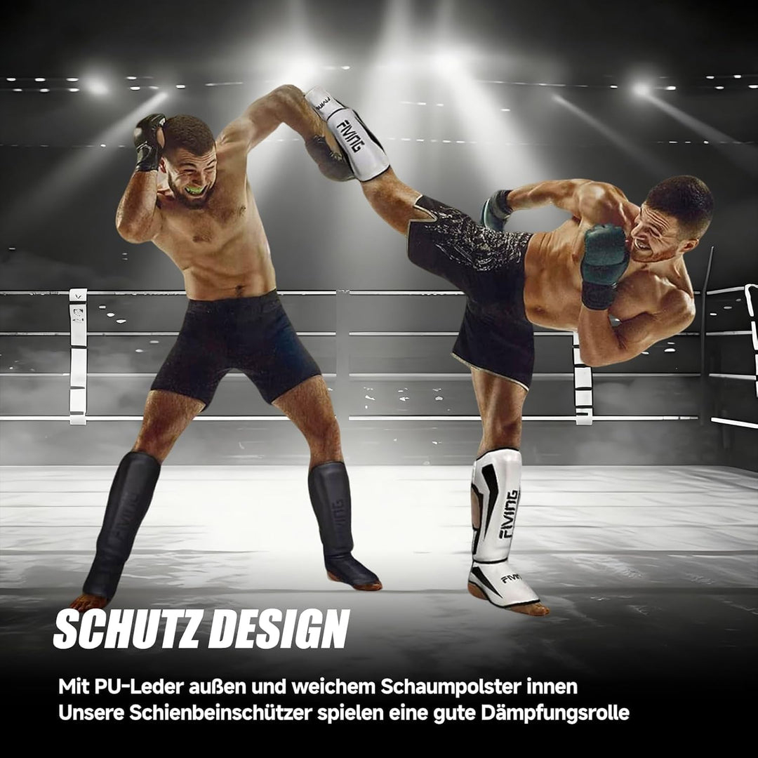 FIVING MMA Kampfsport Schienbeinschützer – gepolsterte, verstellbare Thai Boxschienbeinschützer, mit