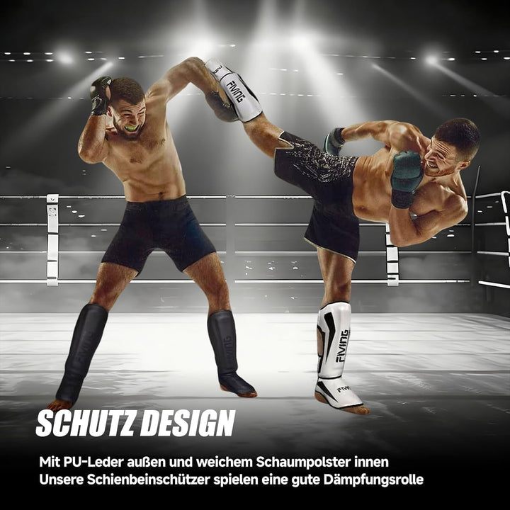 FIVING MMA Kampfsport Schienbeinschützer – gepolsterte, verstellbare Thai Boxschienbeinschützer, mit