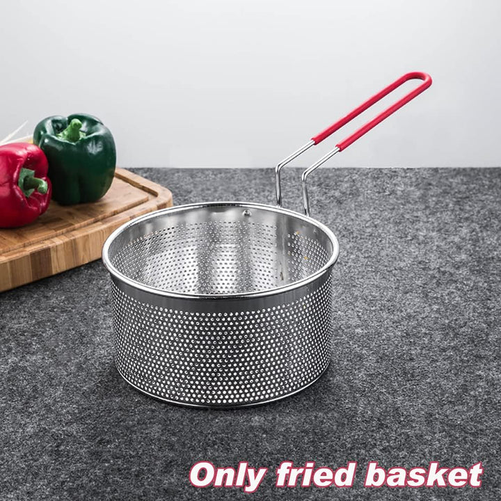 DASNTERED Frittierkorb mit Griff, Frittierkorb Langer Griff Universal Edelstahl für Topf Rund Lebens