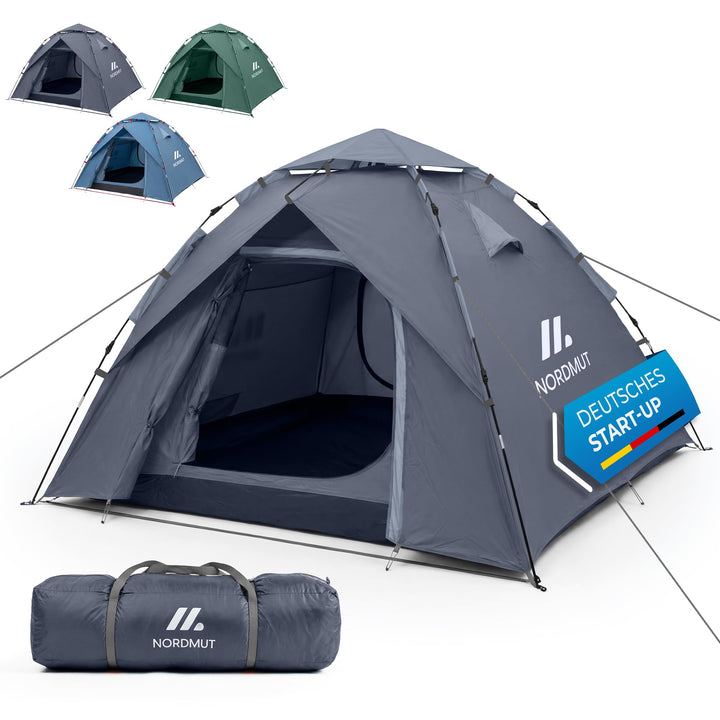 NORDMUT® Wurfzelt 2-4 Personen für blitzschnellen Aufbau – Pop Up Zelt 2-4 Personen wasserdicht &amp; UV