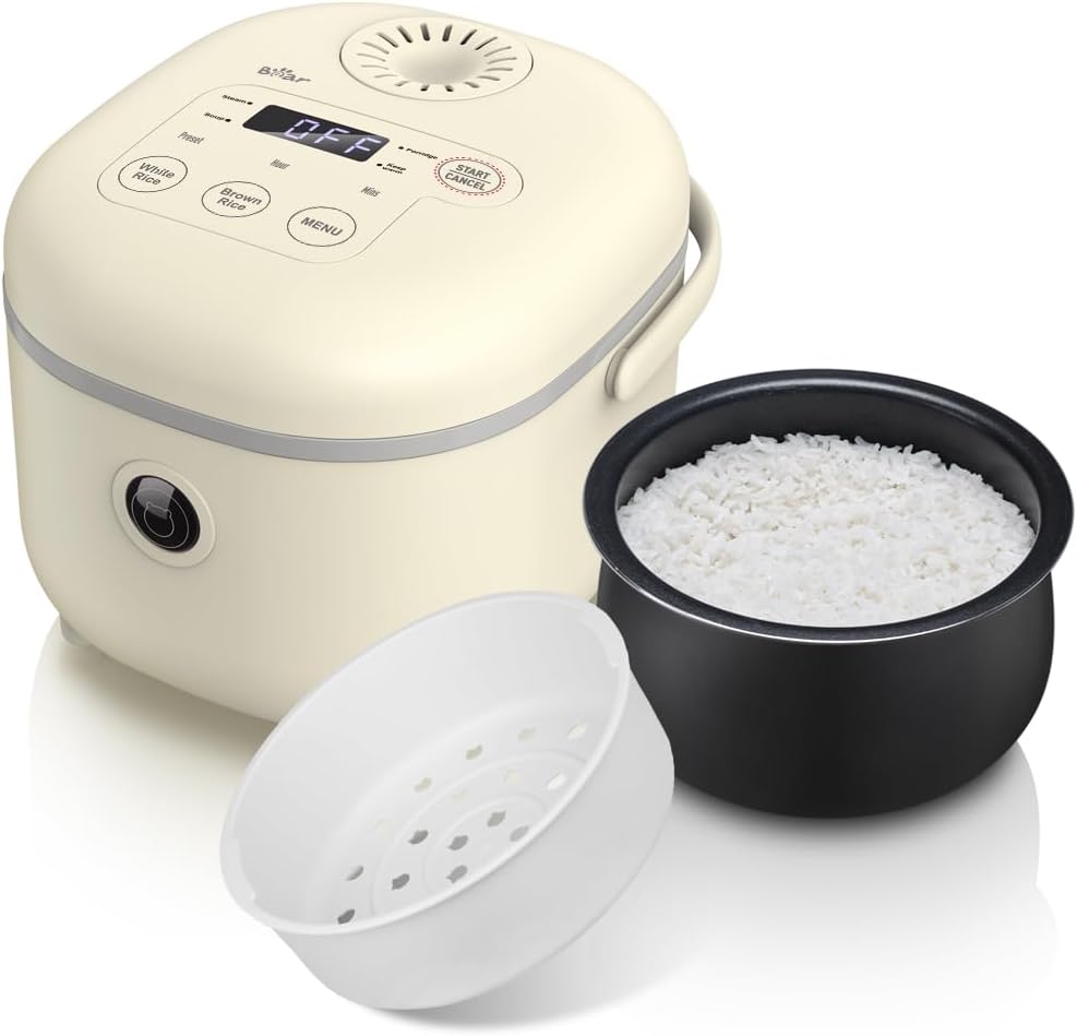 Bear Reiskocher 2L mit Dampfgarer, 6 Reiskochfunktionen mit braunem Reis, Dampf, Brei, Suppe, Vorein
