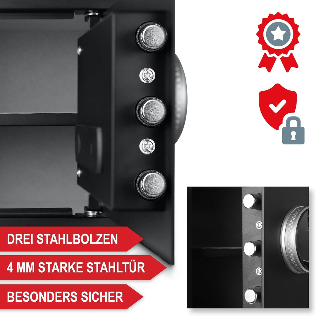 ONBEST elektr. Tresor, Safe mit Fingerabdruck, Zahlencode & Schlüssel – Safe aus Stahl mit 3 Schlies