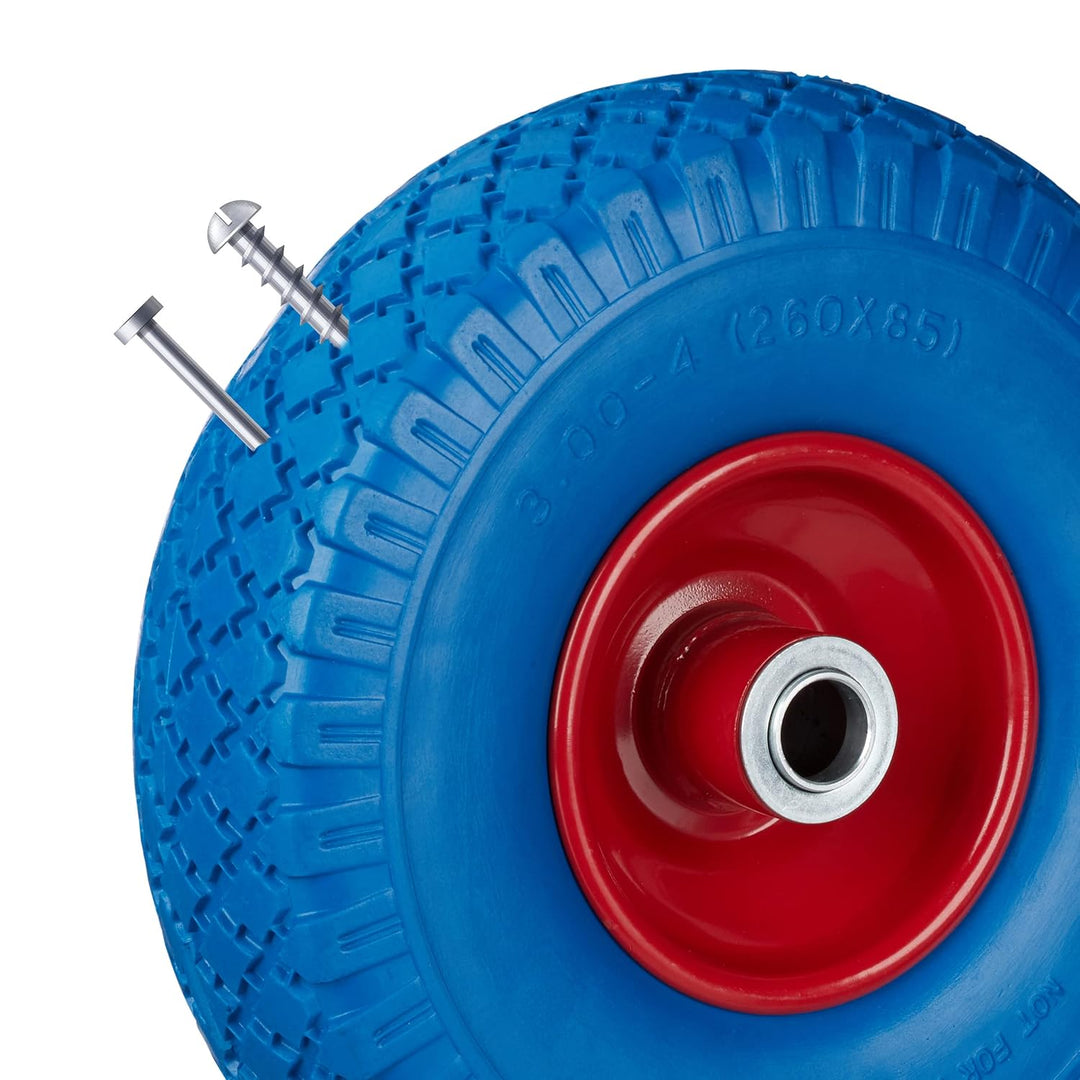 Relaxdays, blau-rot 2X Sackkarrenrad, pannensichere Vollgummireifen, 3.00-4" Stahlfelge, 20 mm Achse
