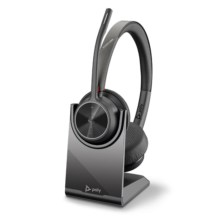 Schnurloses Poly Voyager 4320 UC-Headset und Ladestation – Stereo-Kopfhörer mit Noise Cancelling-Mik