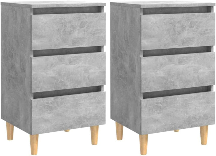 FIRBNUS Nachttische mit Massivholz-Beinen 2 STK. Betongrau 40x35x69 cm Nachtkästchen Nachtkommode mi