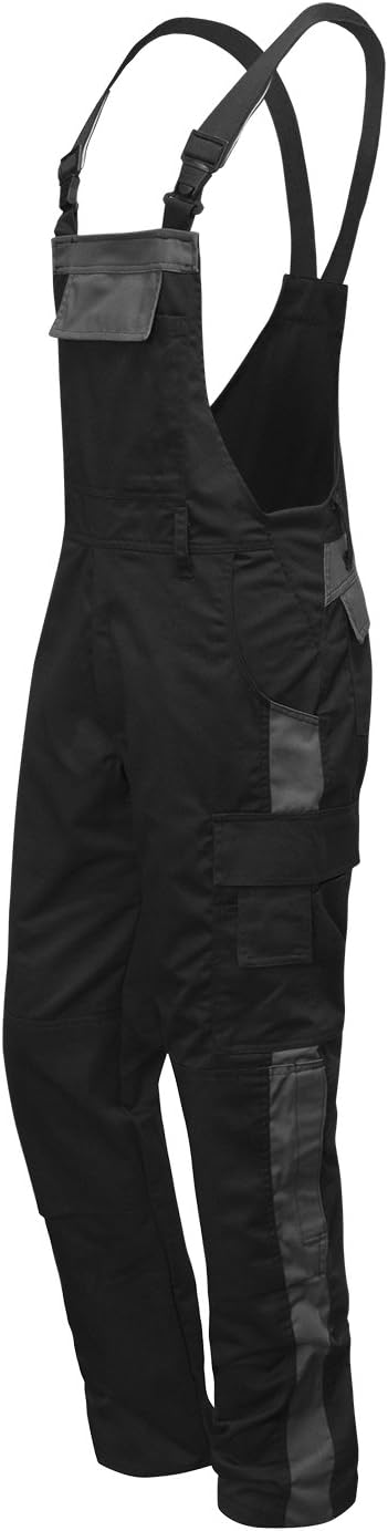 strongAnt Latzhose Herren Stretch Arbeitshose Arbeitslatzhose mit Kniepolstertaschen Schwarz Grau We