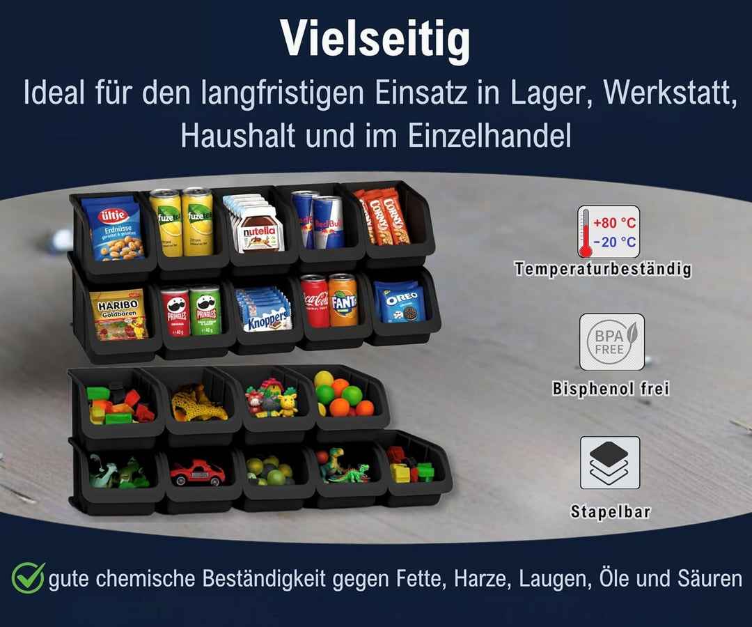 hünersdorff 24 x Sichtbox - Stapelbox Lagerbox SET in Gr. 2 - aus bruchsicherem Polypropylen (PP) -