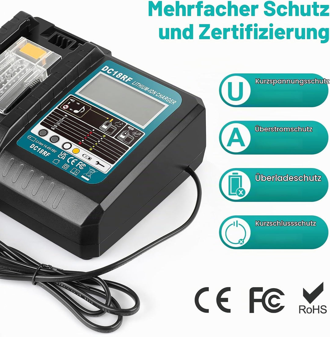 ASUNCELL 3.5A DC18RC Schnellladegerät Kompatibel mit Makita 14,4V-18V Li-Ion Ersatzakku BL1815 BL183