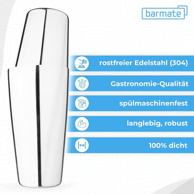 barmate Cocktail Shaker aus Edelstahl, Profi Boston Shaker, hochwertiges Barzubehör, 2-teilig 750ml
