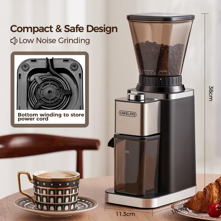 Cafelffe MK-301 Kaffeemühle mit konischem Mahlwerk – Elektrische automatische Bohnenmühle mit 420 Ma