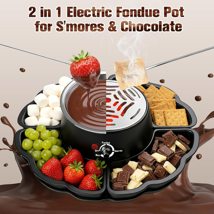 2-in-1 Smores Maker & Schokoladenfondue Set – S'Mores Set für Innenräume, Flammenloser Röster mit 4