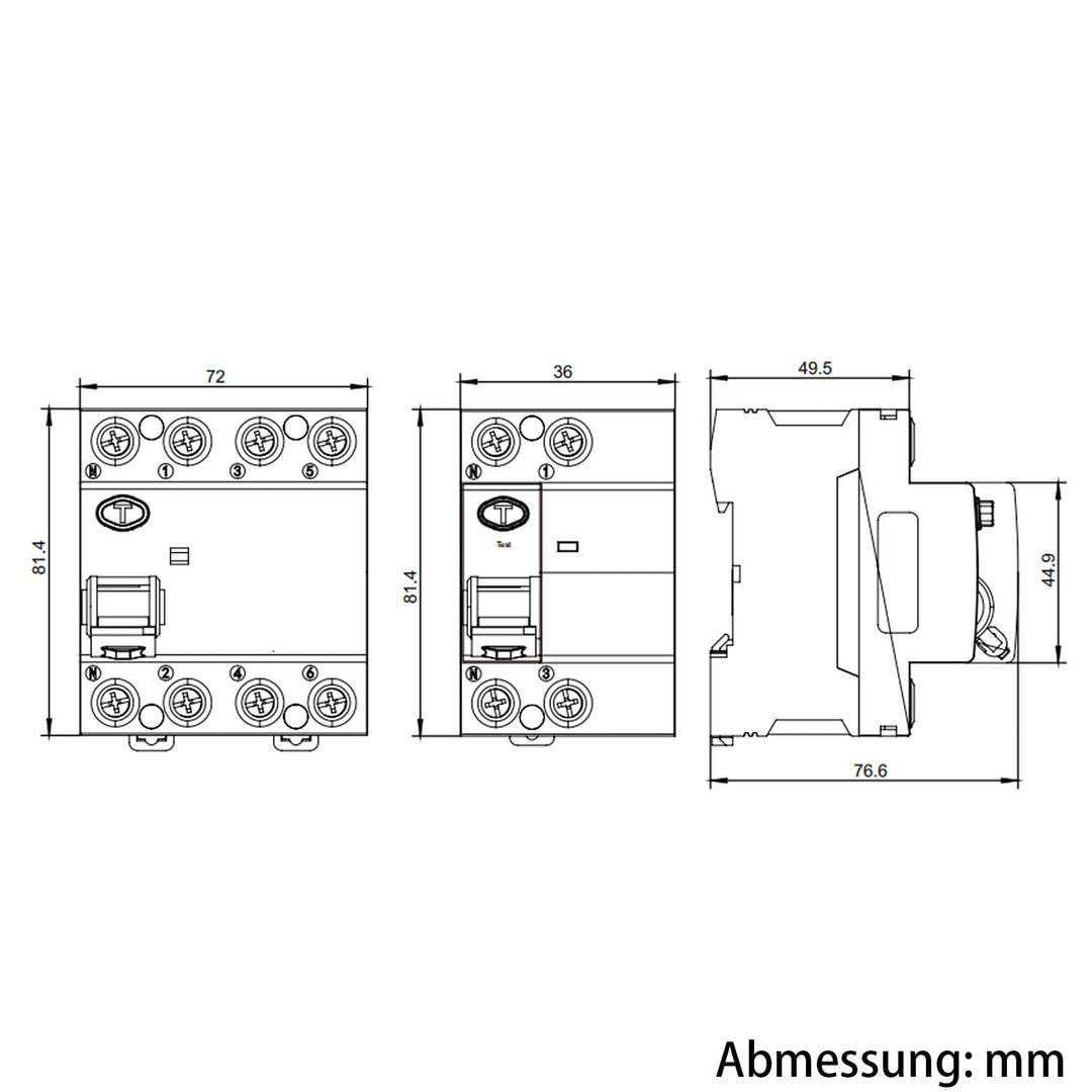 Warmfay FI Fehlerstromschutzschalter RCD Typ B 63A 300mA Allstromsensitiv 4-polig, 63A 300mA