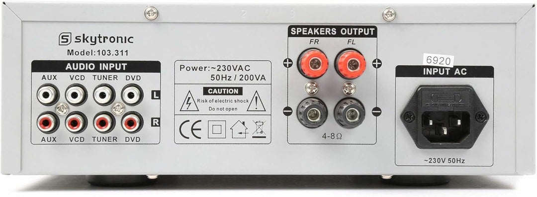 Skytronic Stereo Verstärker 400W mit 4 Inputs - Hi-Fi Audio Verstärker für Heimkino, Musik und Karao