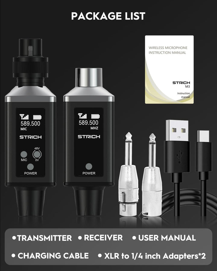 STRICH M3 UHF drahtloses XLR-Transmitter Receiver mit 16 Kanälen, Reichweite von 50 Metern, Plug-on-