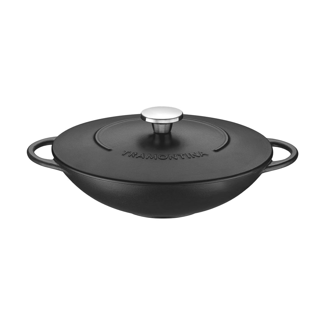 Tramontina Wok aus Gusseisen mit Deckel, 5l, Durchmesser 32 cm, 32 cm