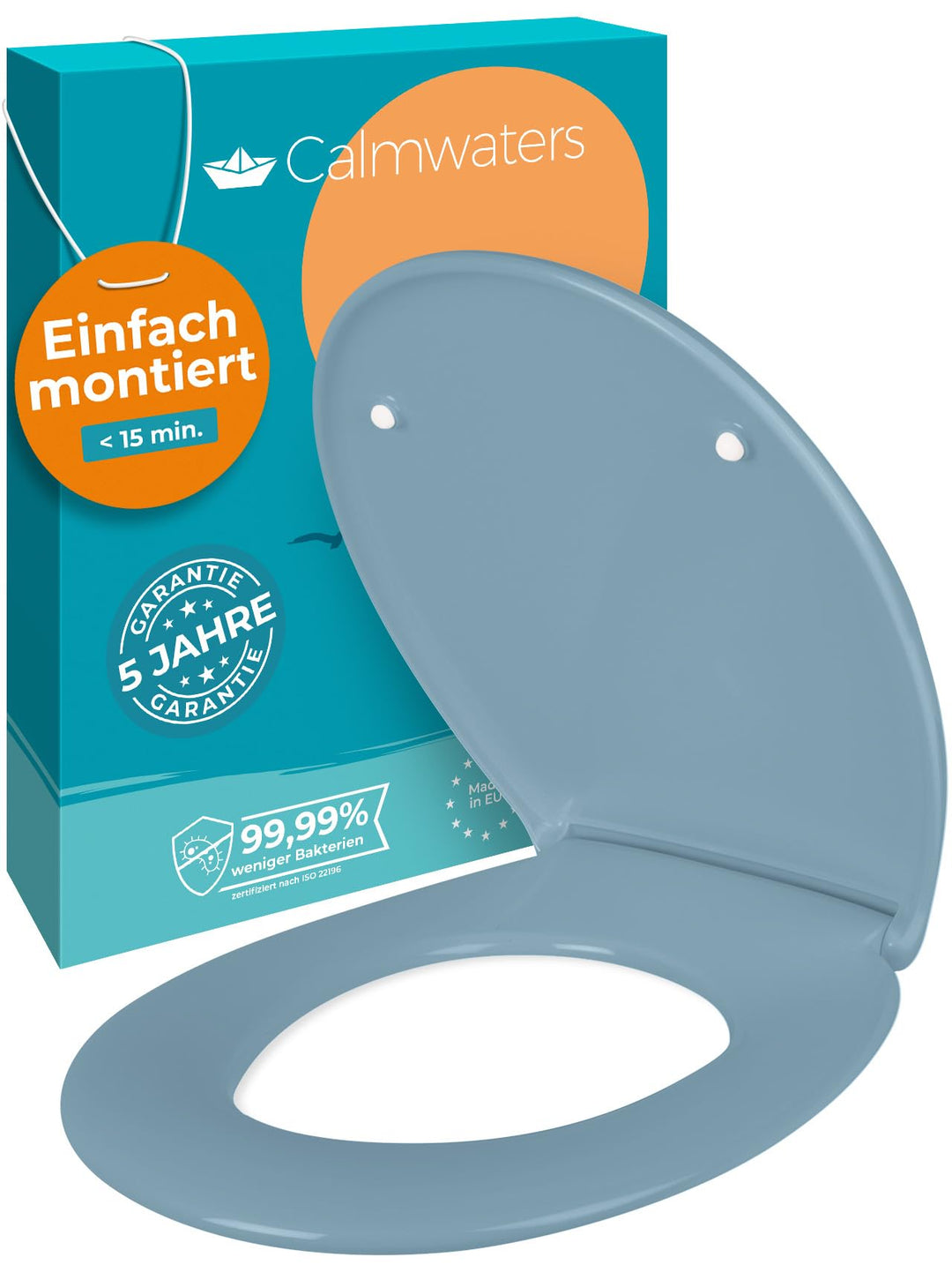 Calmwaters® Premium WC Sitz einfache Montage, Toilettendeckel bis 250 kg, Made in EU, antibakteriell
